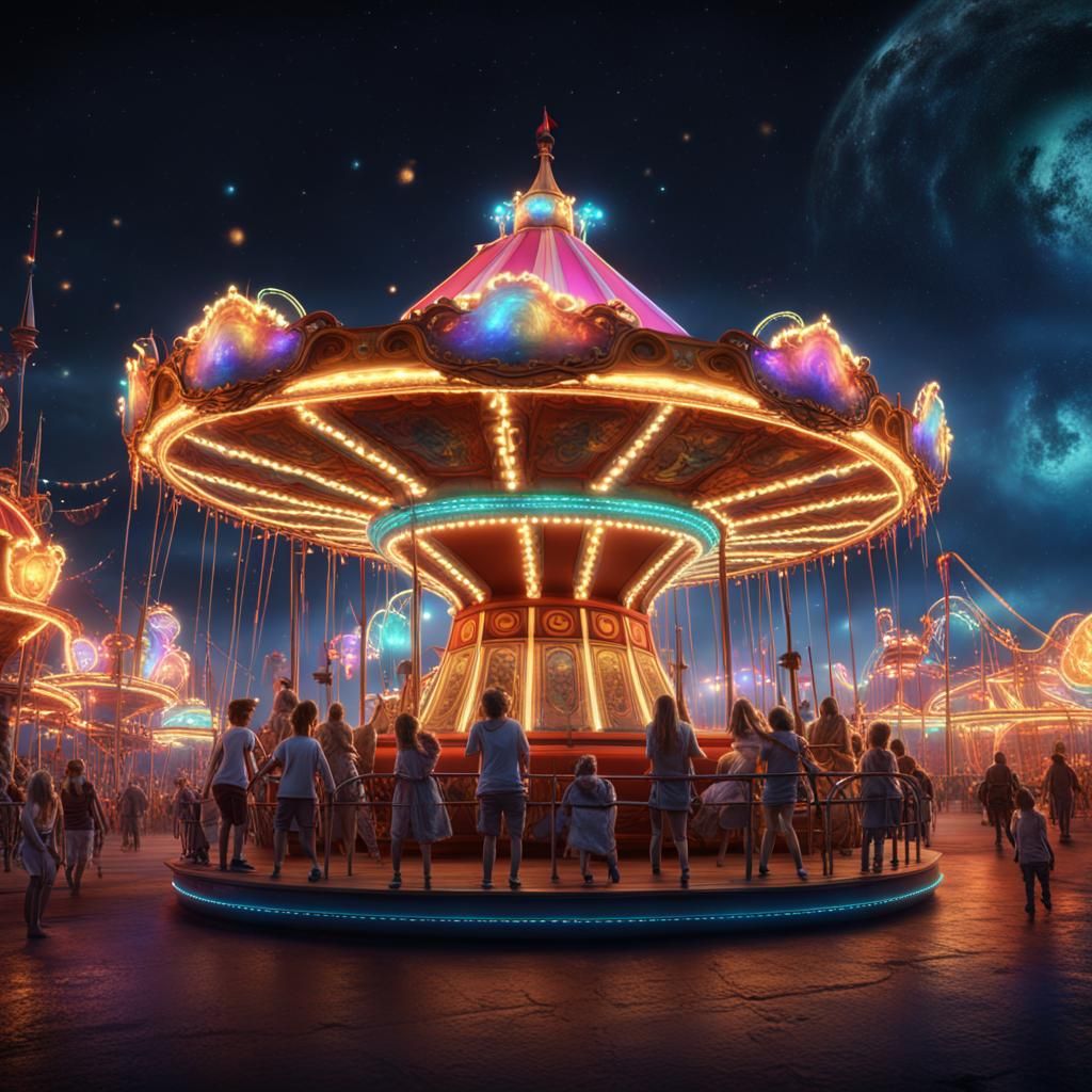 Colorful Carnival Rides Under the Night Sky