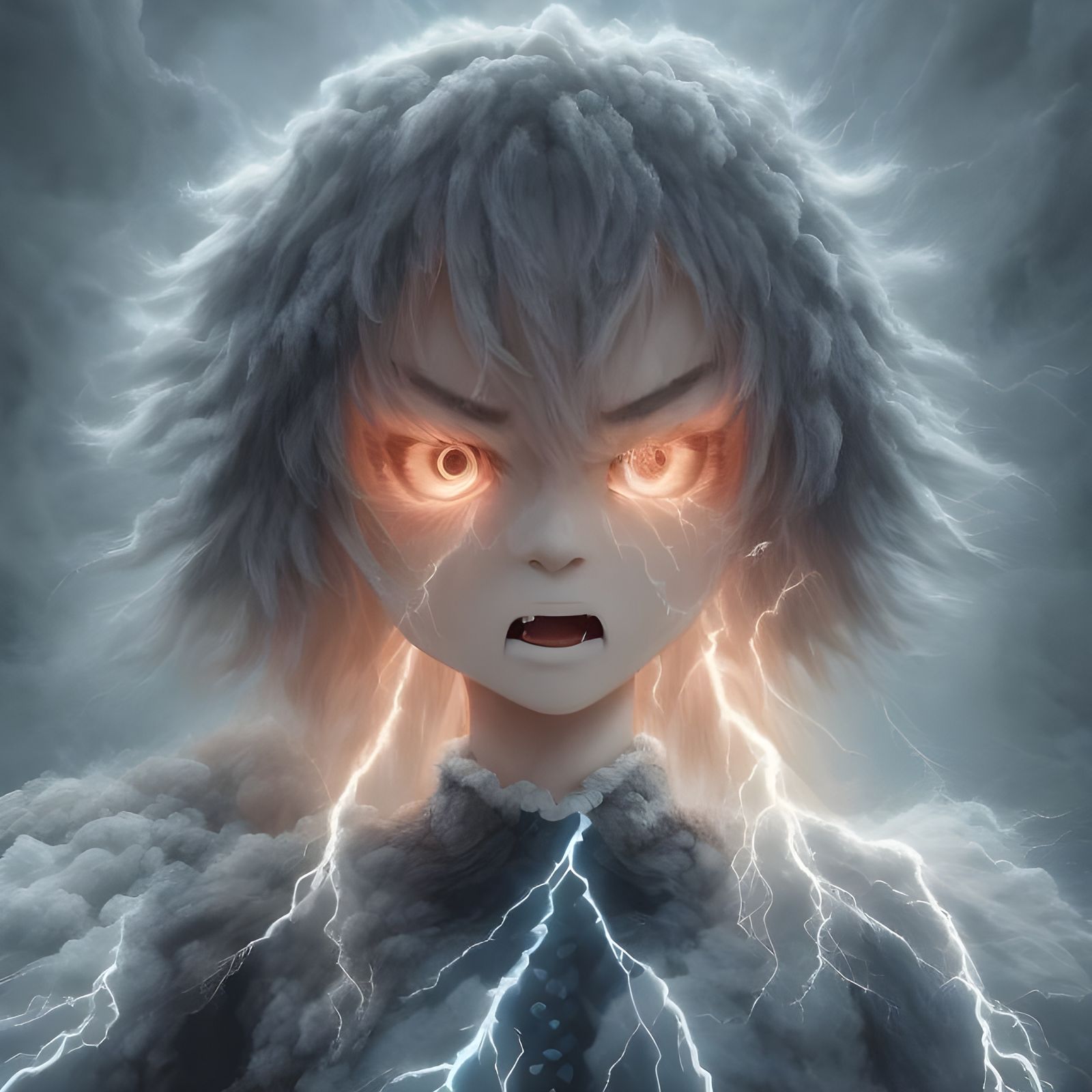 Fractal Storm Face Alien Portrait