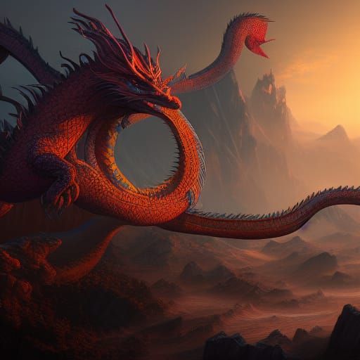 Detailed Eastern Dragon Fantasy Concept Art
