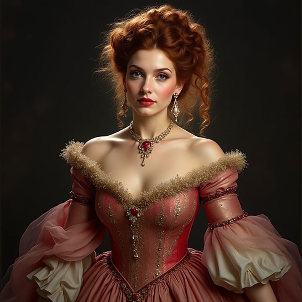 Exotic Auburn-Haired Queen in Dreamy Victorian Vignette