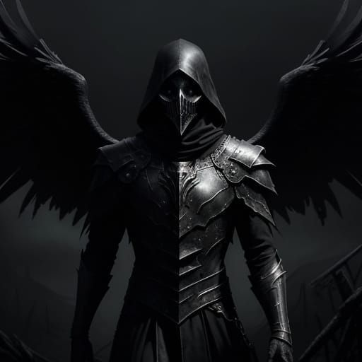 Dark Figure Emerges from Eerie Landscape in Pewter Mask