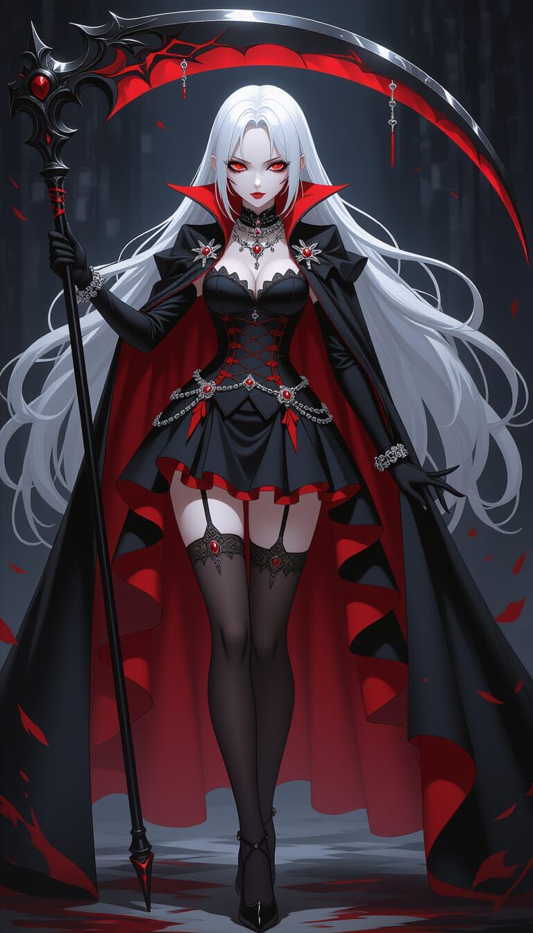 Anime Vampire Admiral with Scythe in Gothic Royal Dress