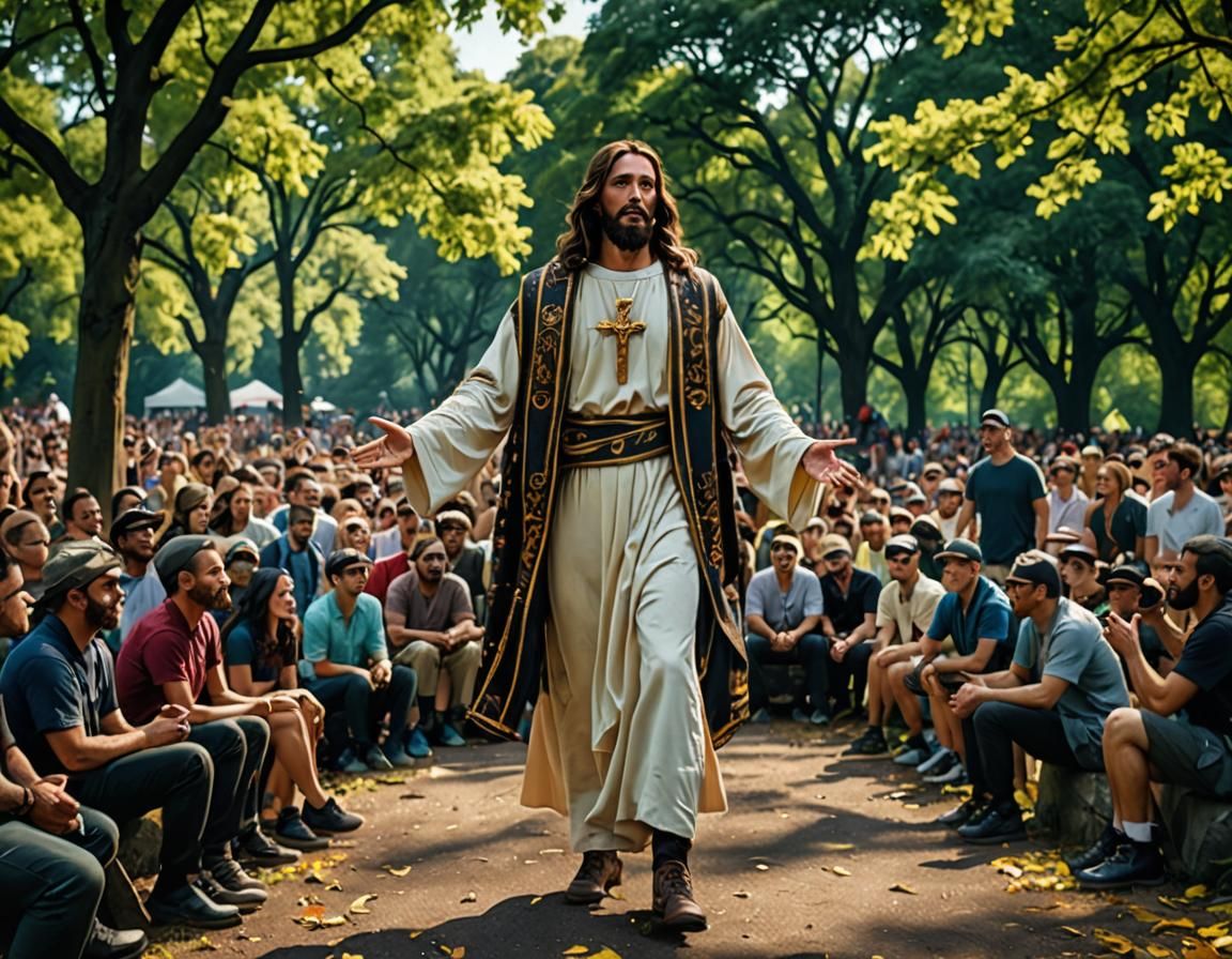 Jesus Christ Preaching Salvation in Central Park
