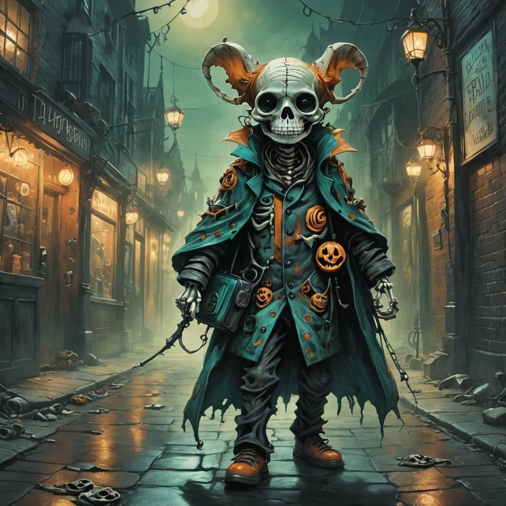 Whimsical Skeleton Illustration in Stop-Motion Style