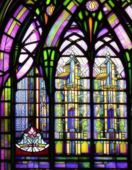 Punk Rock Girl Portrait in Stained Glass Style