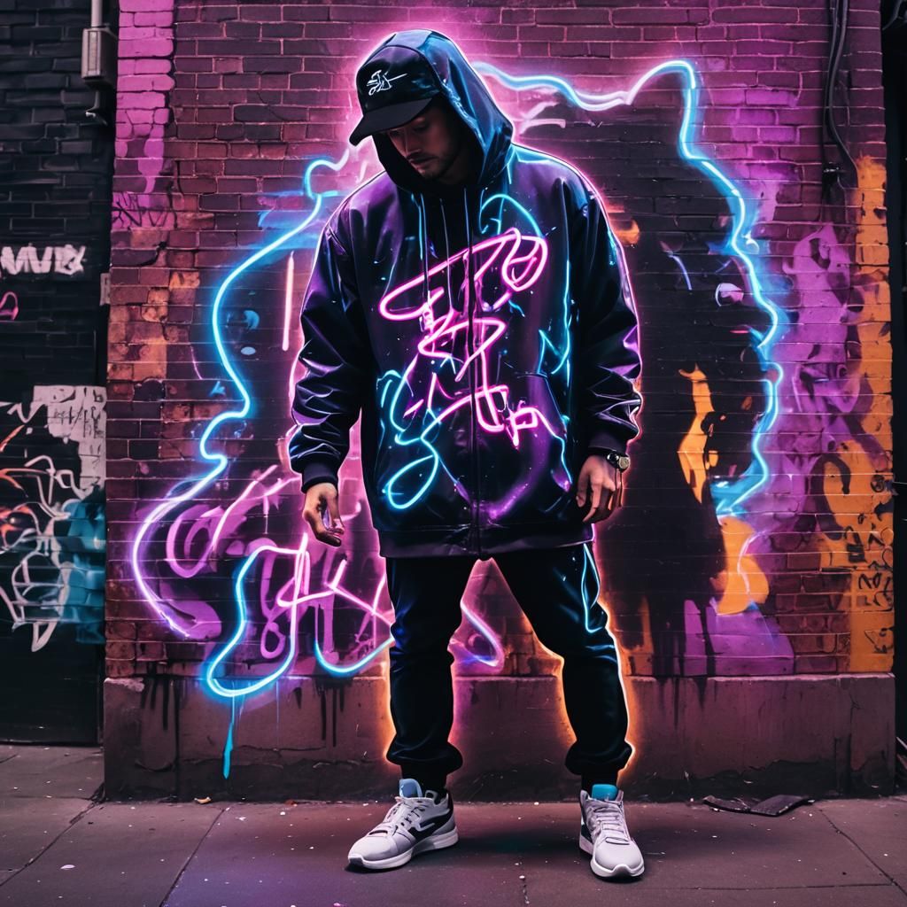 Sigma's Glowing Aura in Neon Graffiti Street Art