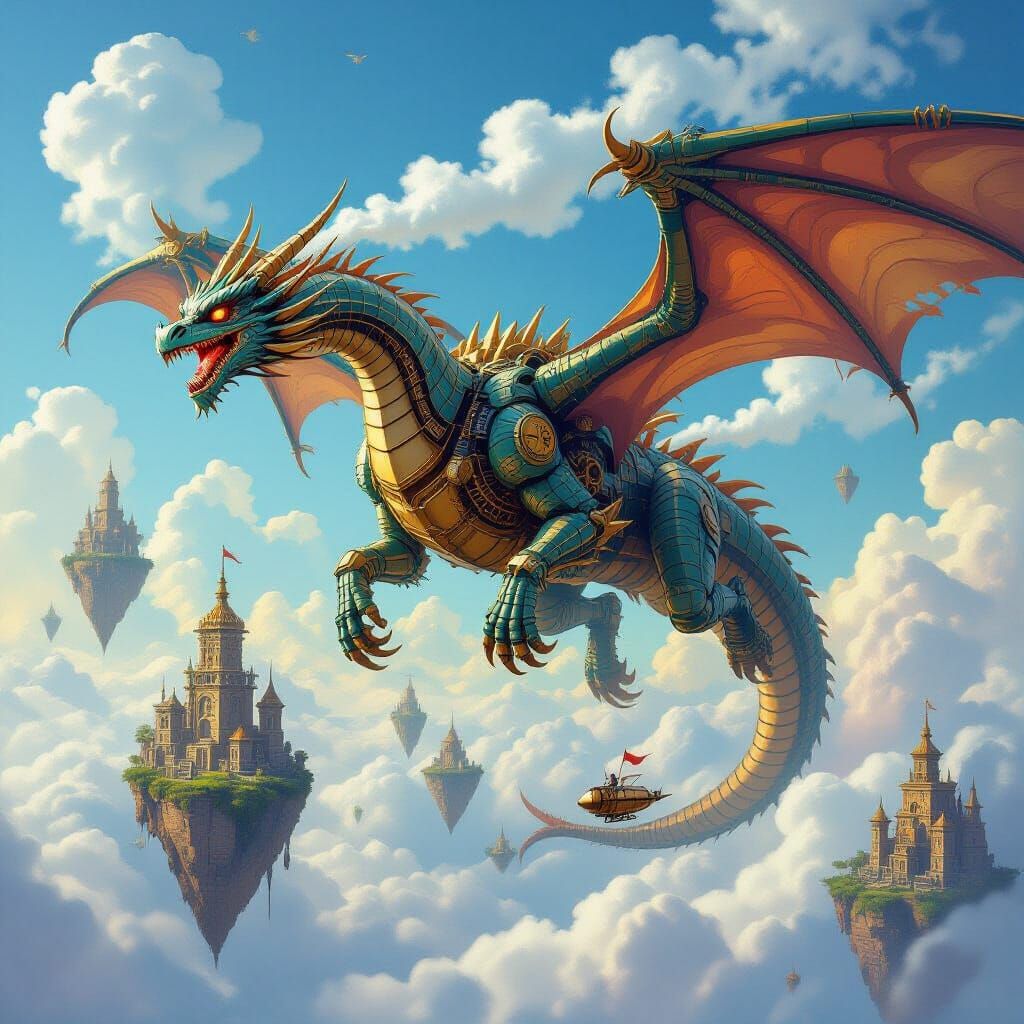 Clockwork Dragon Soars Over Floating Islands