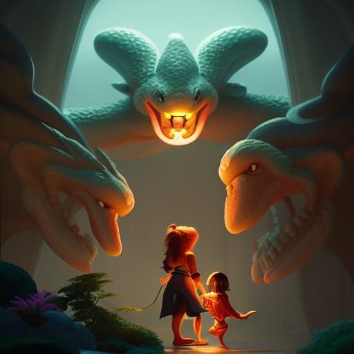 Hercules and Hydra in Storybook Illustration Style
