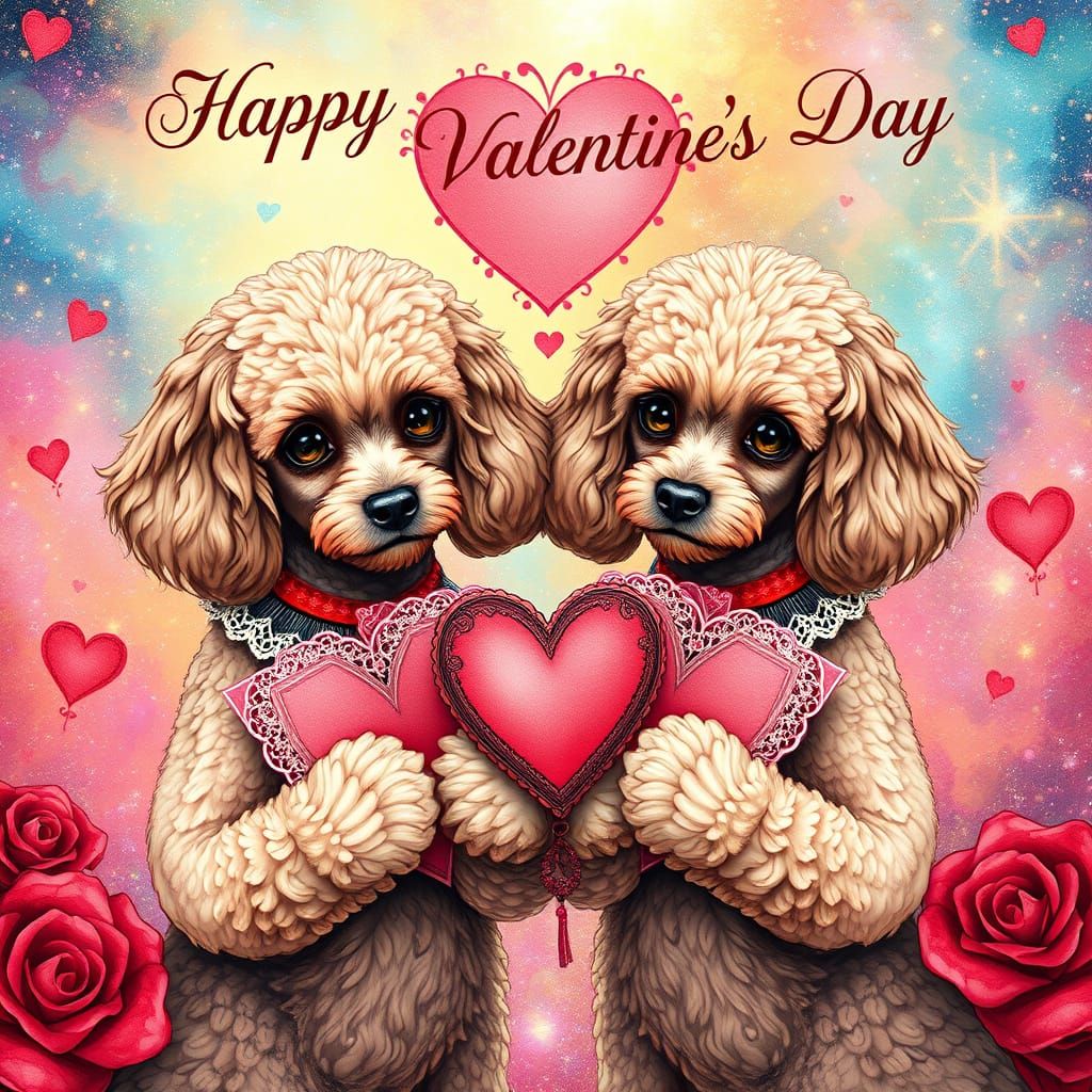 Elegant Victorian Poodles Celebrate Valentine's Day in Cosmi...