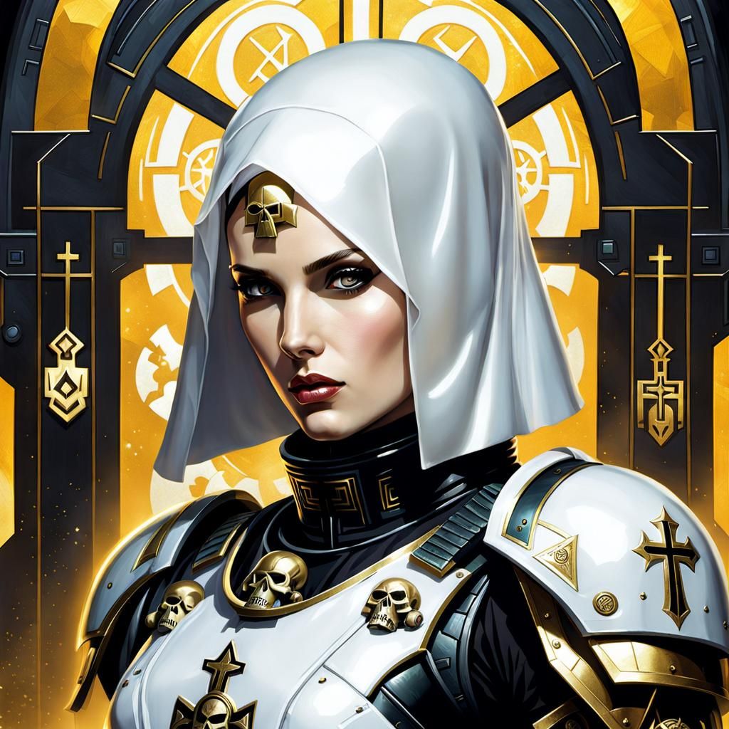 Female Space Marine in Cubist Warhammer 40k Style