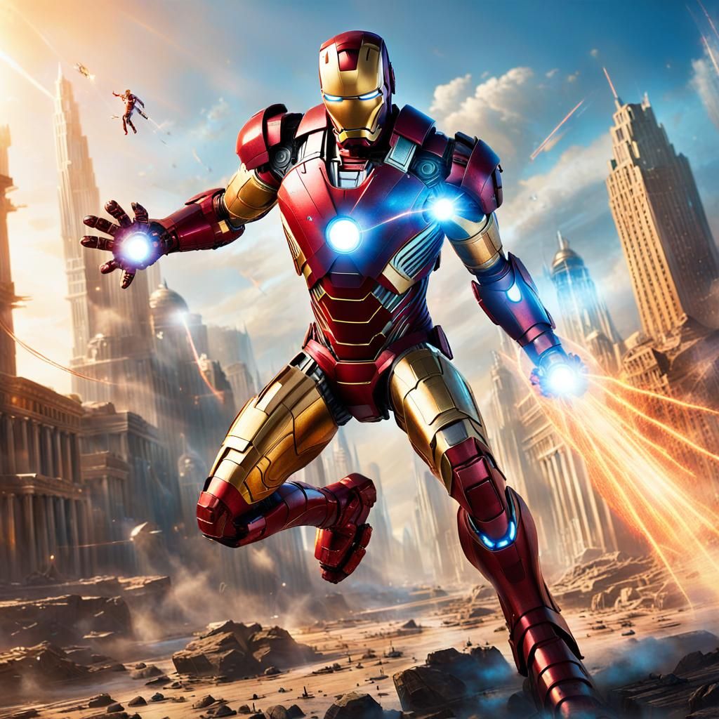 Iron Man in Mystical Cityscape Concept Art