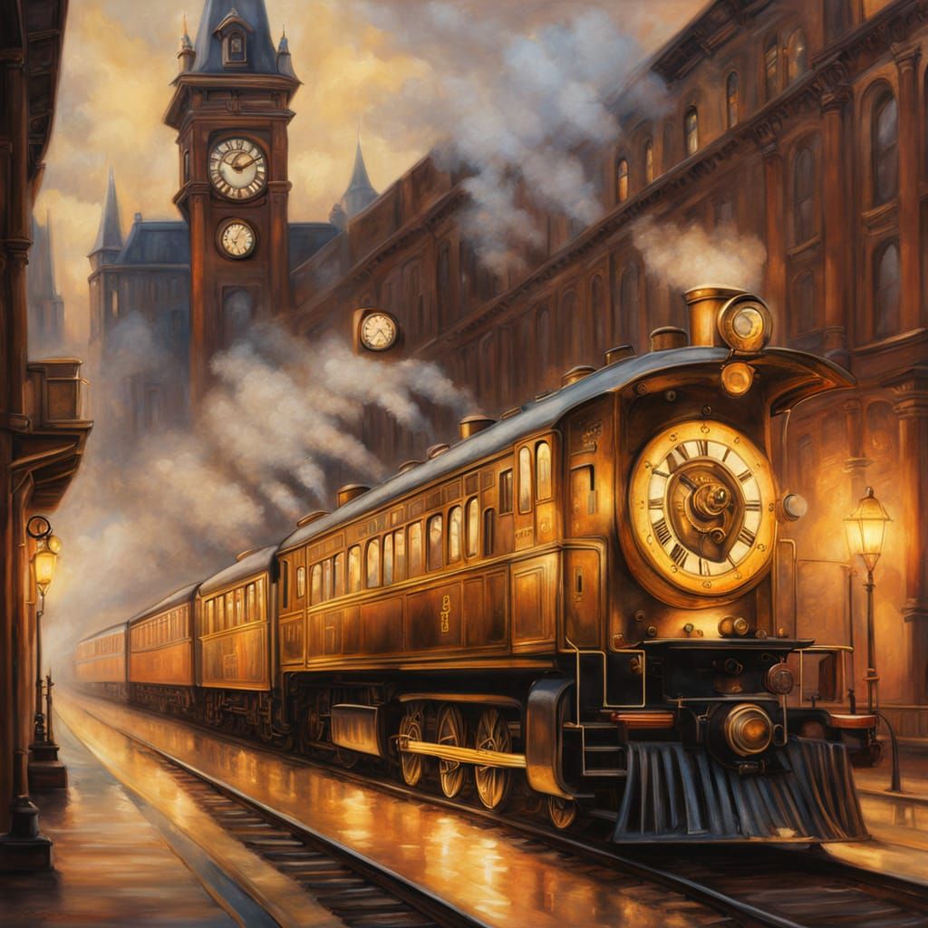 Time Traveling Train in Academic Oil Painting