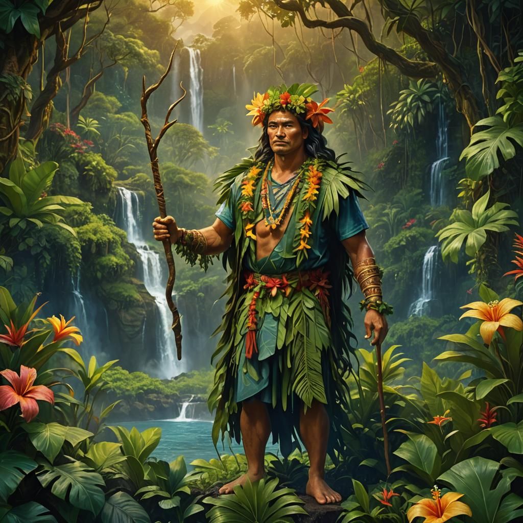 Mystical Hawaiian Kahuna in Jungle, Fantasy Art