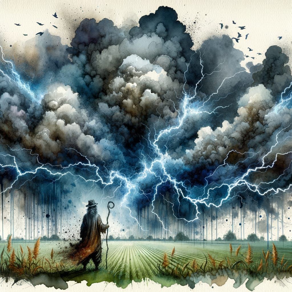 Man in Storm: Watercolor Splash Art Masterpiece