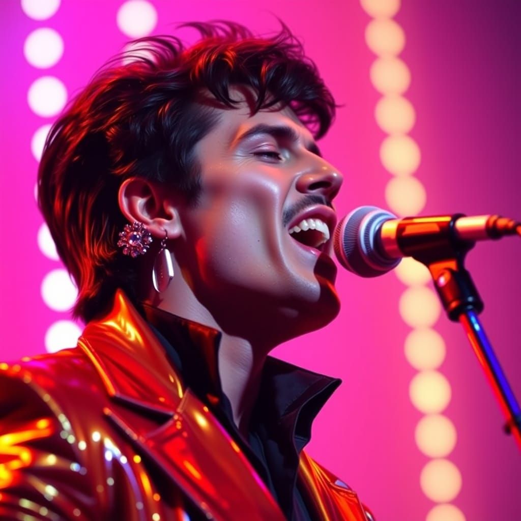 Disco Singer on Stage in Retro-Futuristic Style