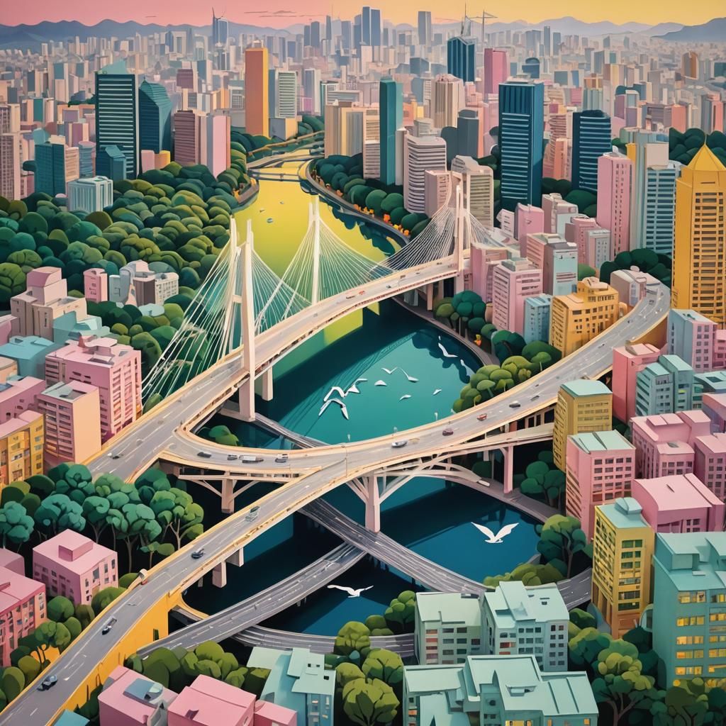 São Paulo Cityscape in Pastel Papercut Style