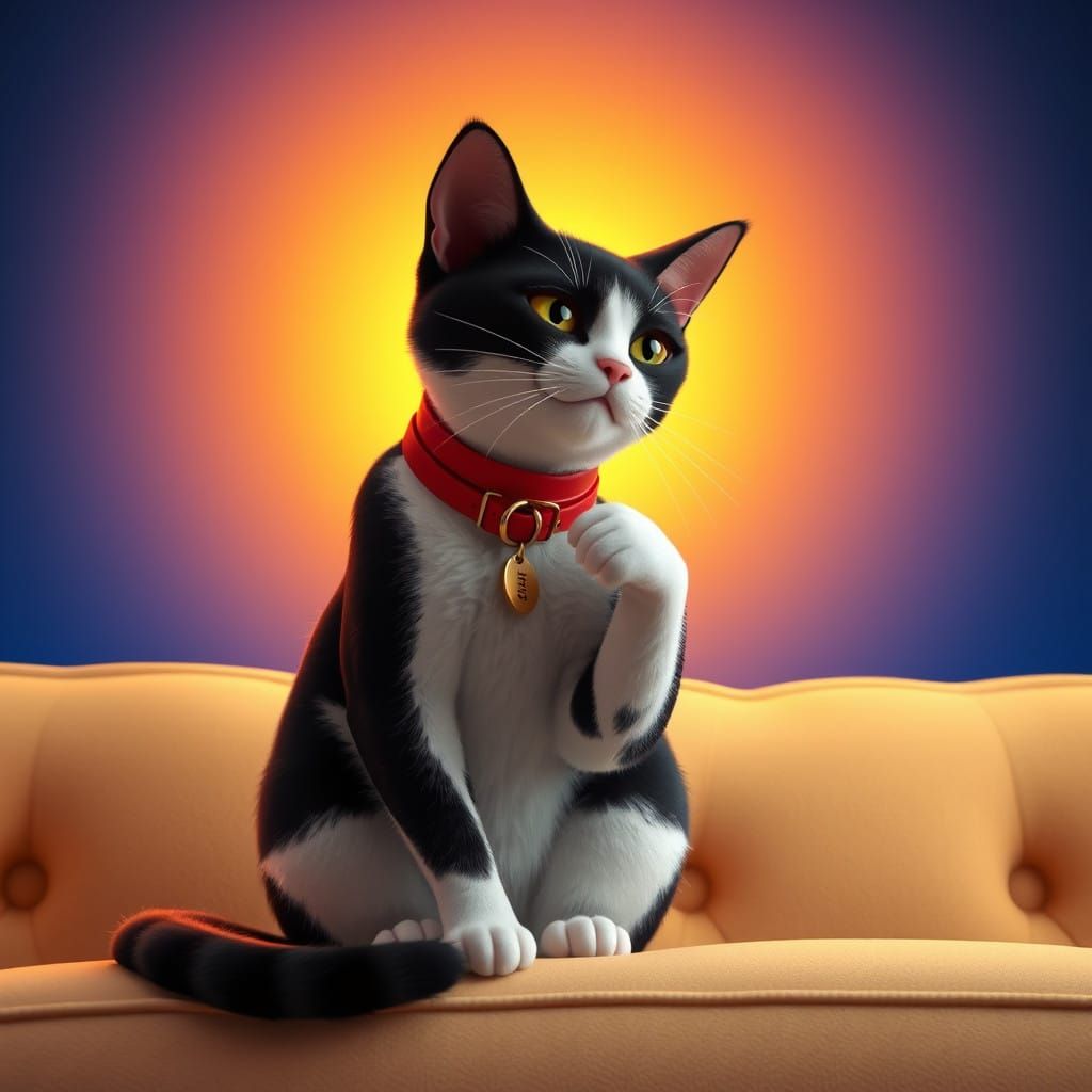 Elegant Cat Laps Up Sunset Glow