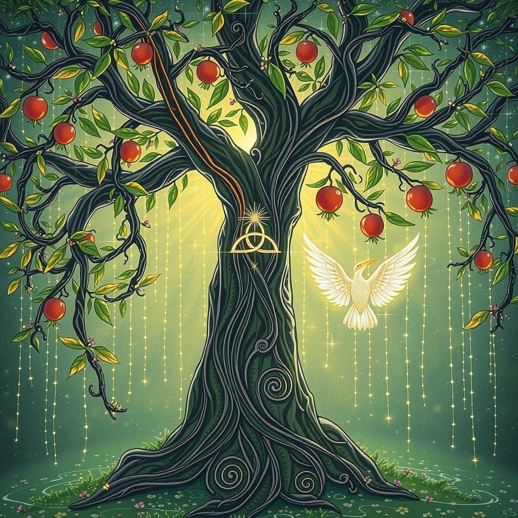 Ethereal Tree of Life with Iridescent Blooms and Glowing Fru...