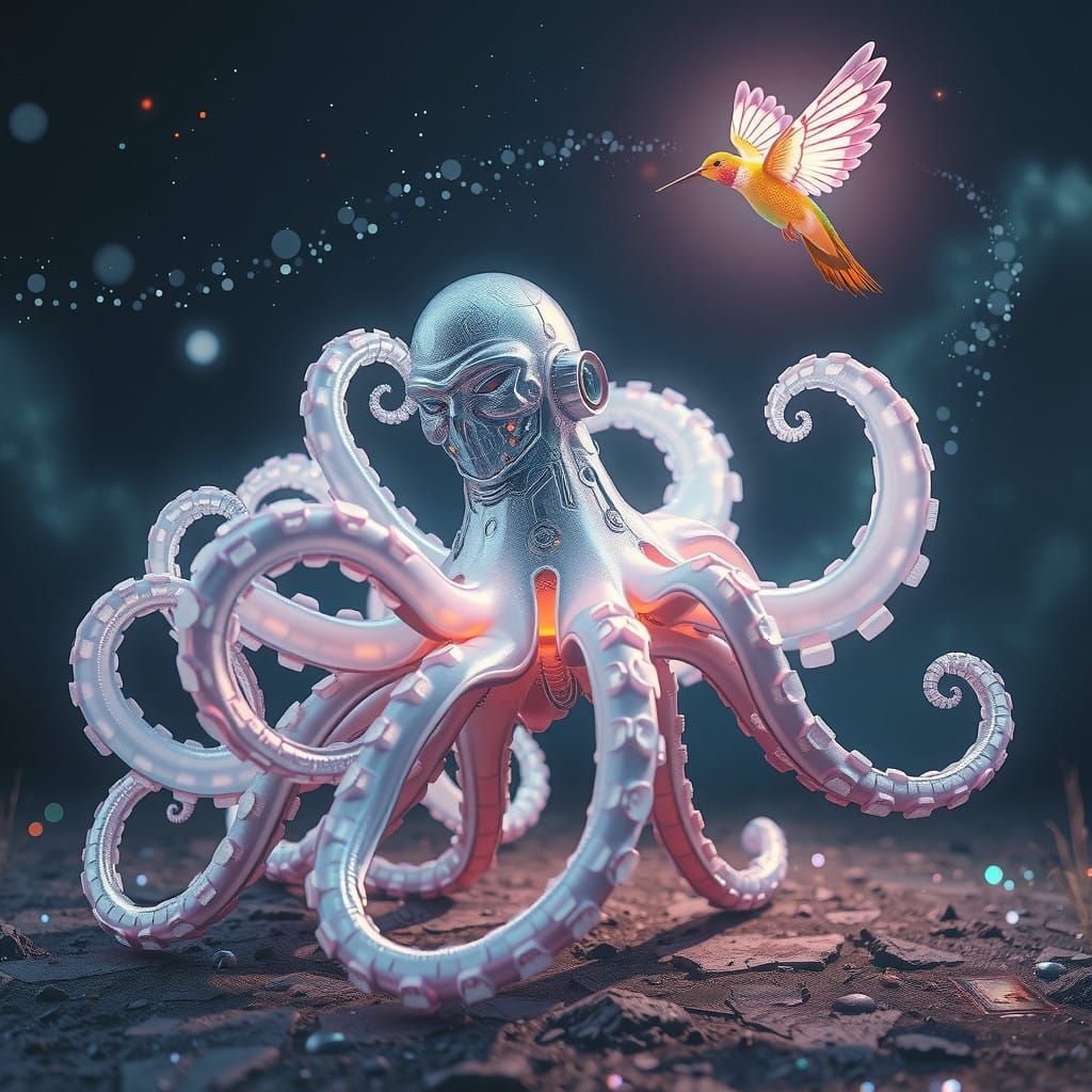 Cybernetic Octopus Meets Solar Entity in Dreamlike Convergen...