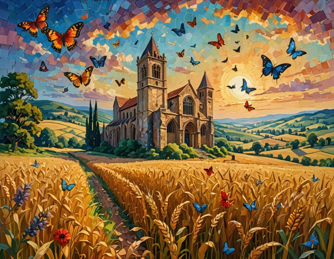 Picturesque Abbey Ruins in Summer Impasto Landscape