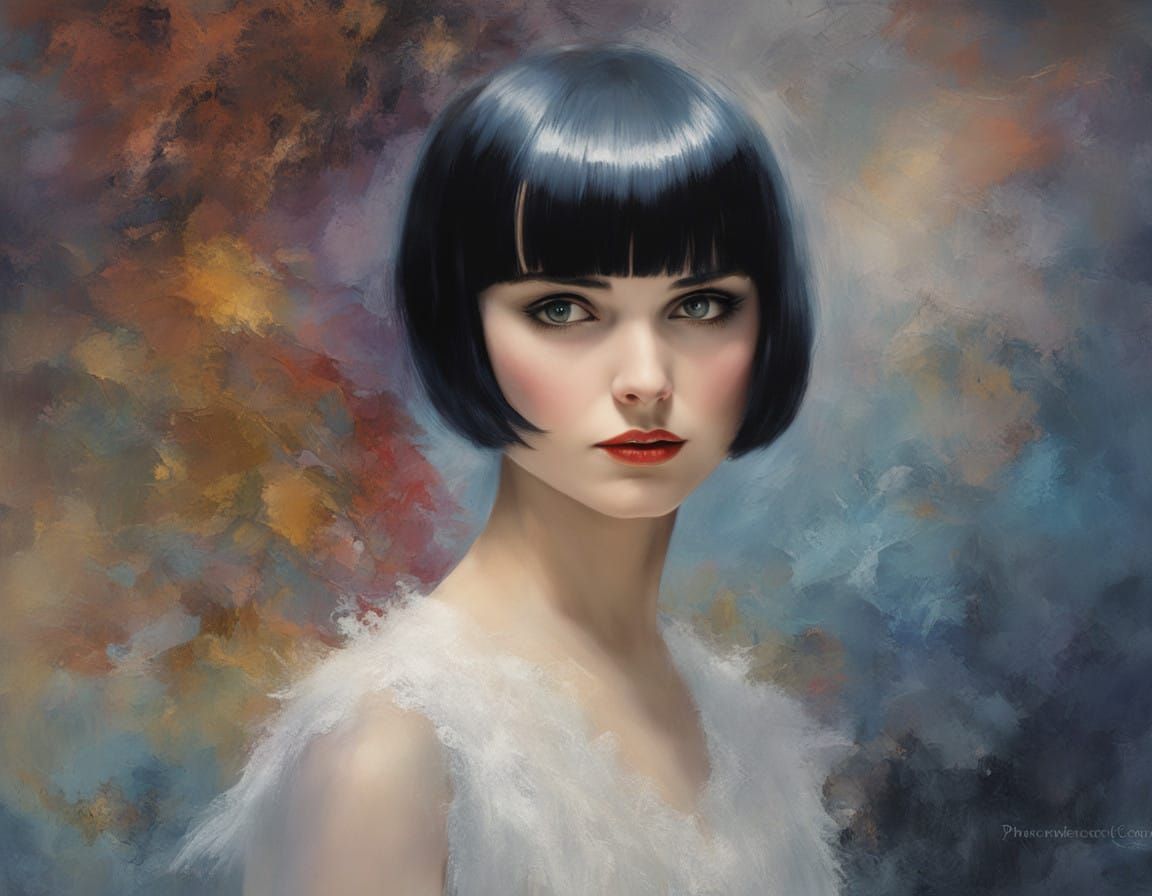 Louise Brooks 1930s Portrait in Impasto Chalk Art