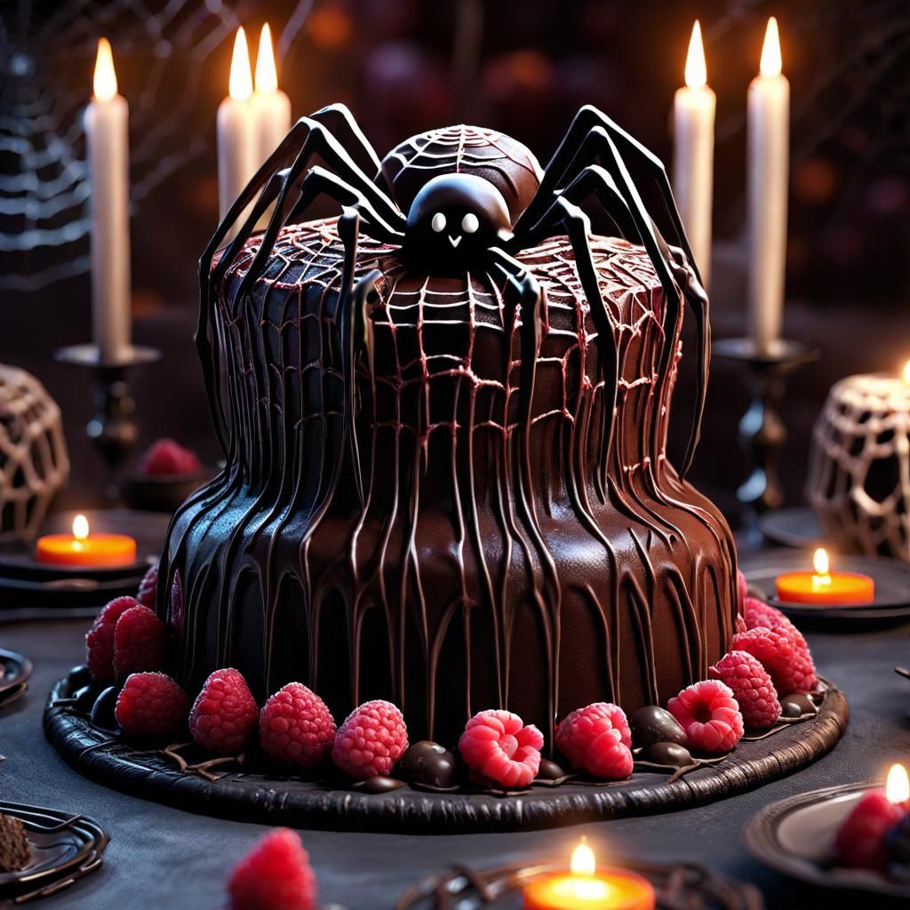 Intricate Halloween Cake with Spider Decoration