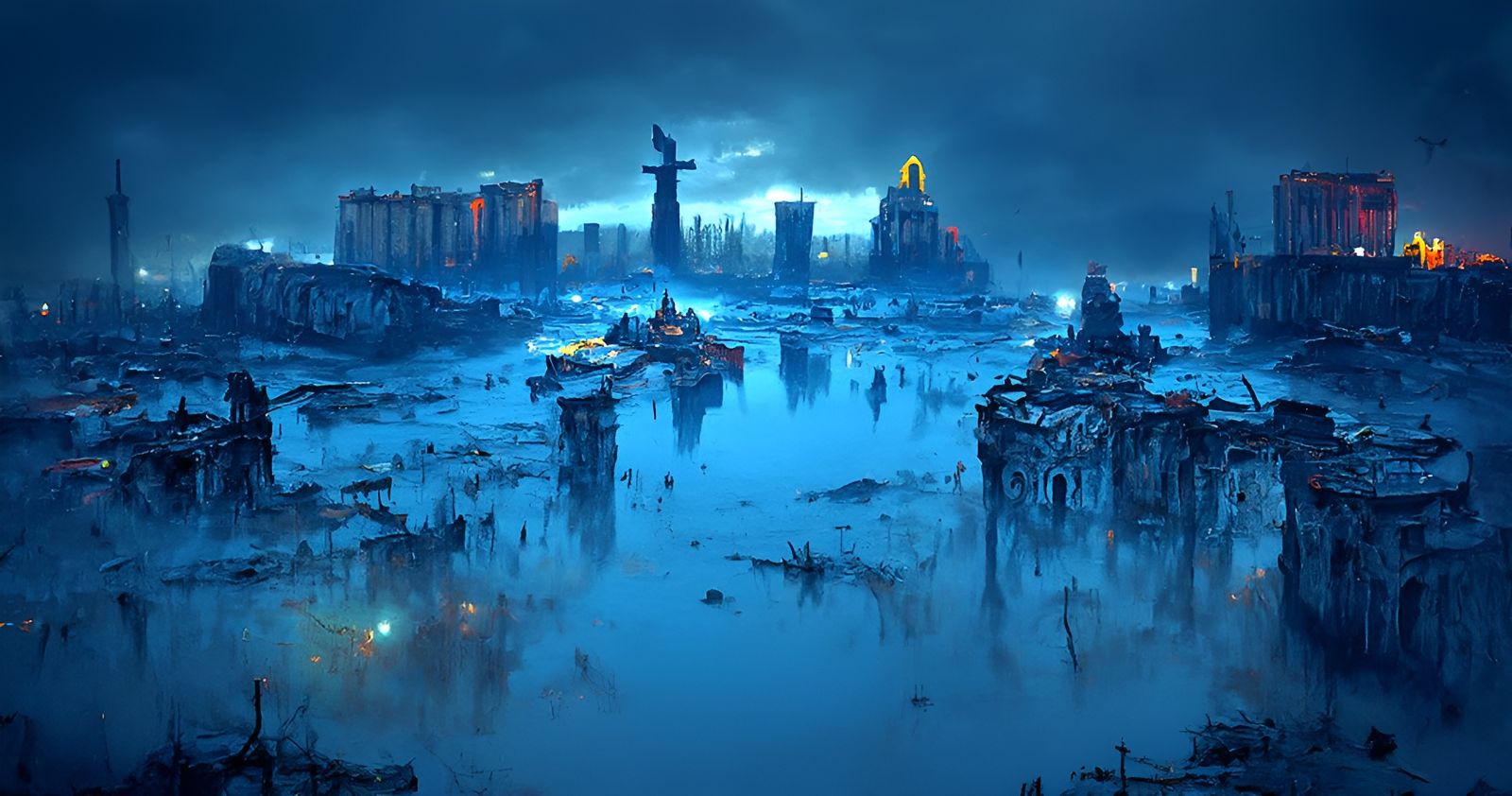 Ruined City at Night, Matte Painting