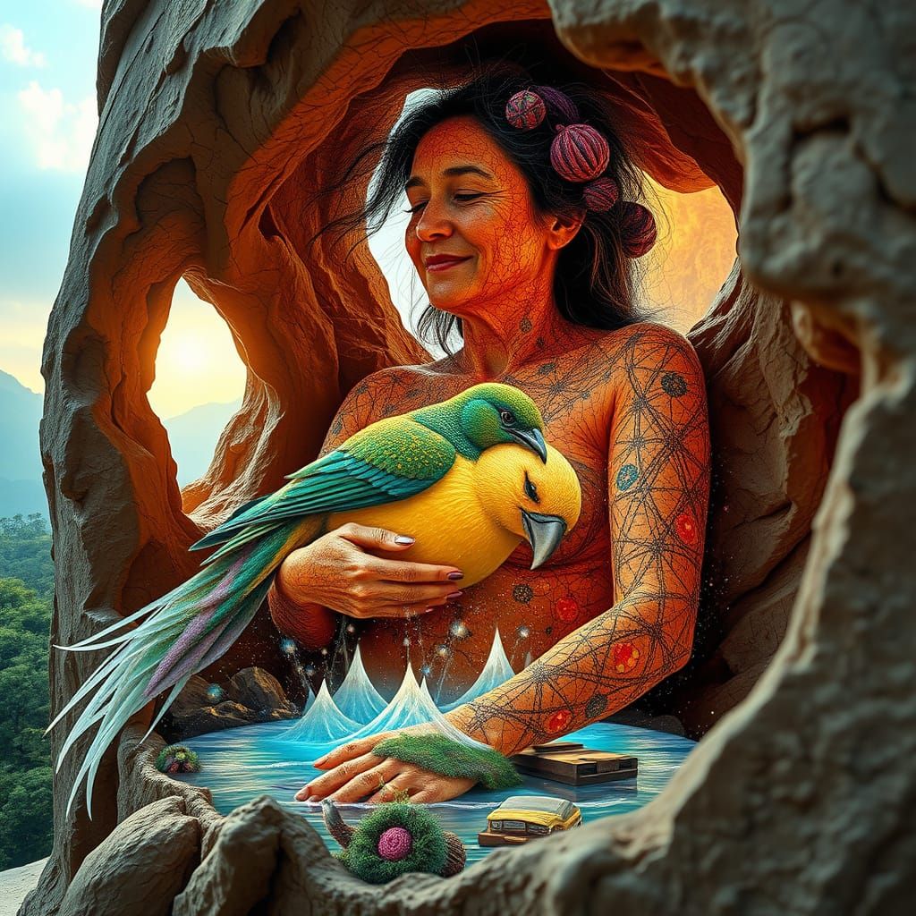 Artist Inside Her Abstract Sculpture