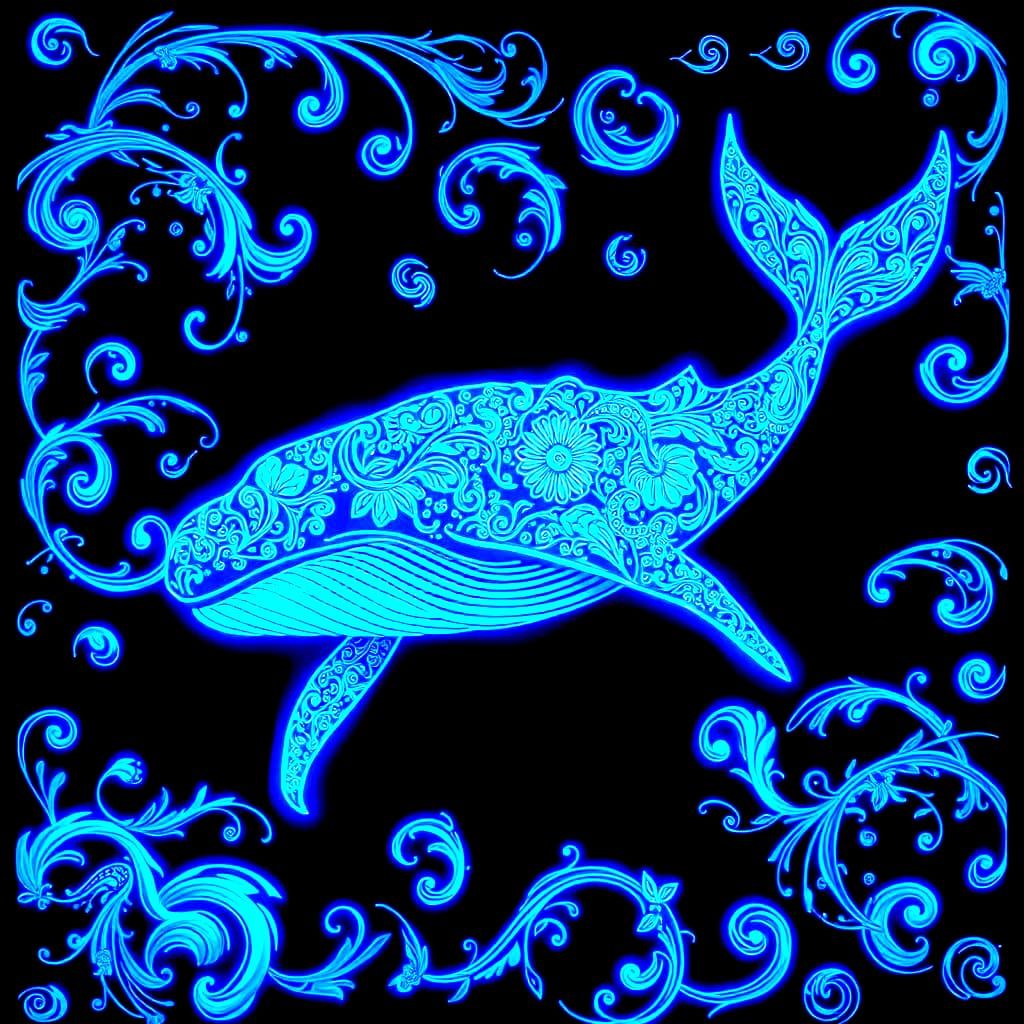 Ethereal Bioluminescent Whale with Filigree Designs