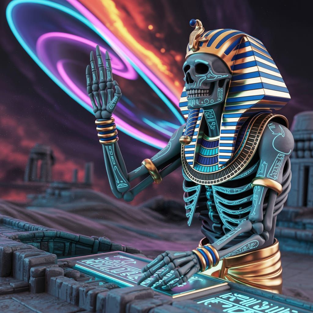 Skeletal Pharaoh Shaman Ritual in Alien Ruins