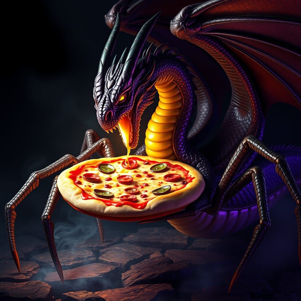 Mystical Dragon with Serpent Head and Spider Legs Grasping P...