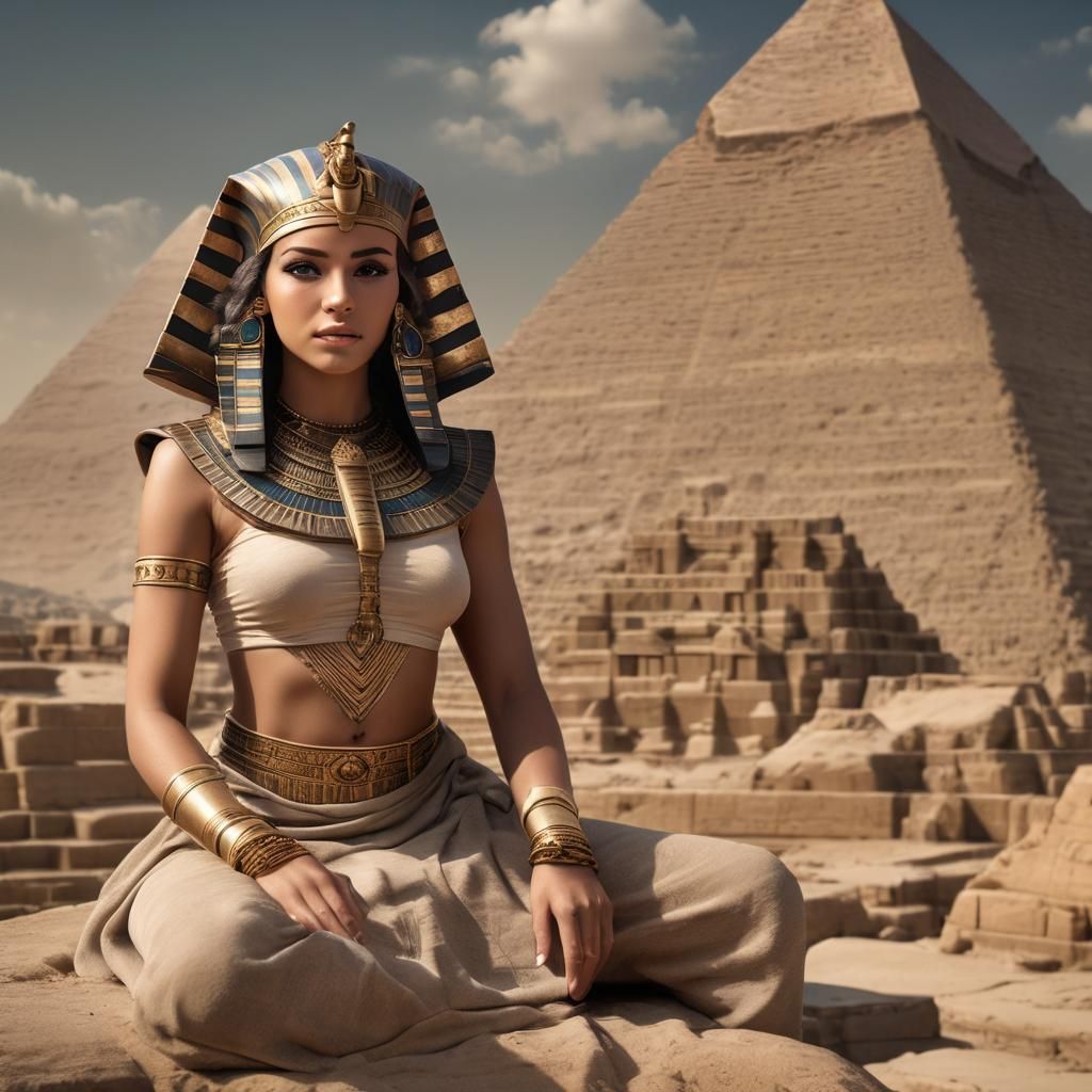 Cleopatra on Sphinx: Hyperrealistic Egyptian Majesty