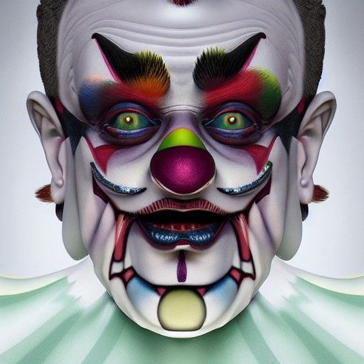 Surreal 3D Clown Transfiguration with Particle Effects