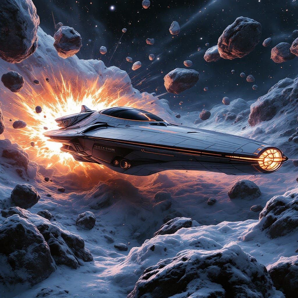 Epic Futuristic Spaceship Pierces Through Asteroid Field in....