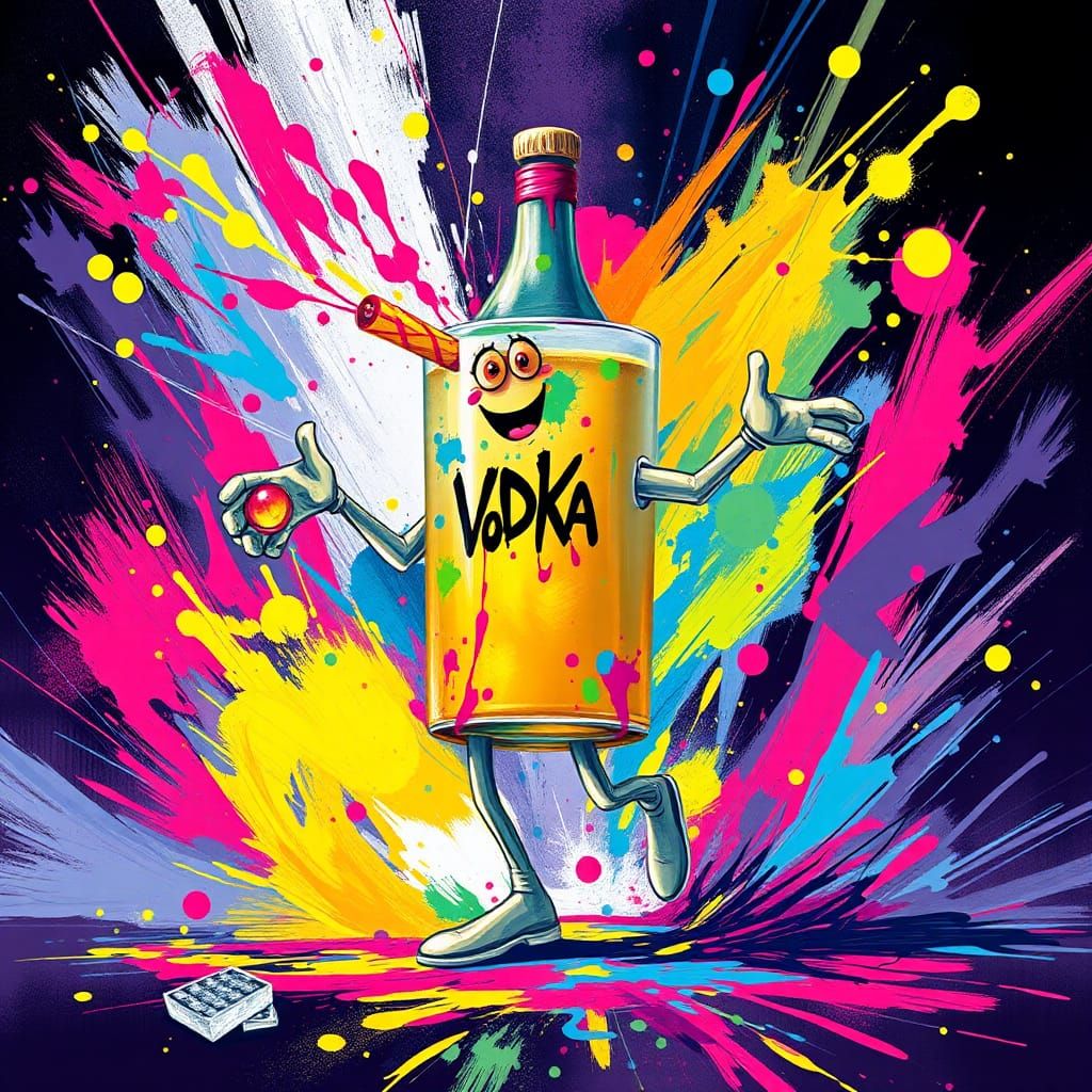 Vodka Tonic Character Throws Paint in Abstract Expressionist...