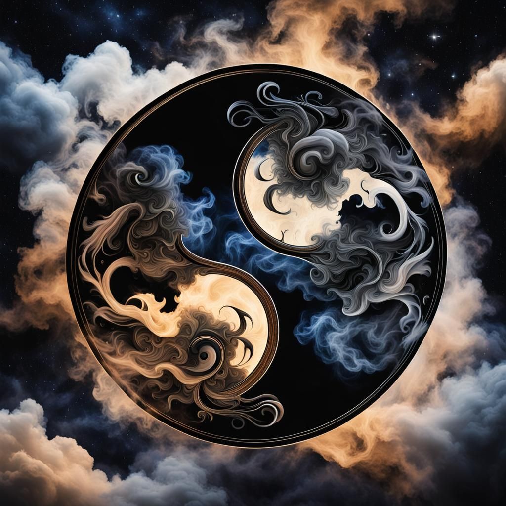 Yin-Yang Smoke Art Against Night Sky