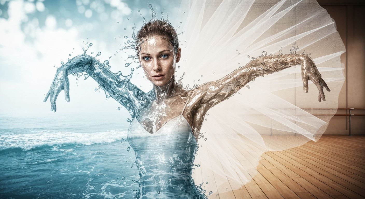 Water Ballerina Transforms into Human in Studio