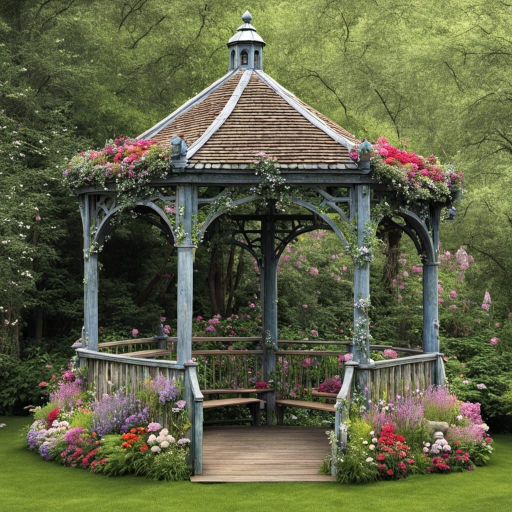 Fairy Tale Garden Scene: Girl and Teddy Bear