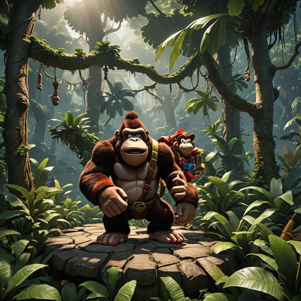 Donkey Kong in Jungle: 3D Game Cinematic Render