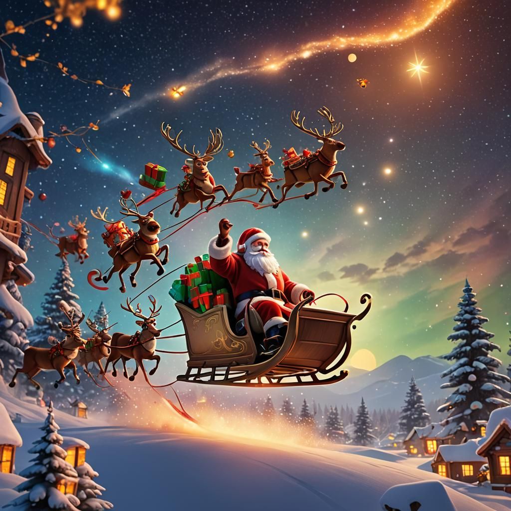 Santa's Sleigh Ride: A 3D Digital Art Concept