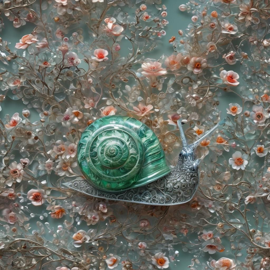 Jade Snail Shell with Bioluminescent Flowers