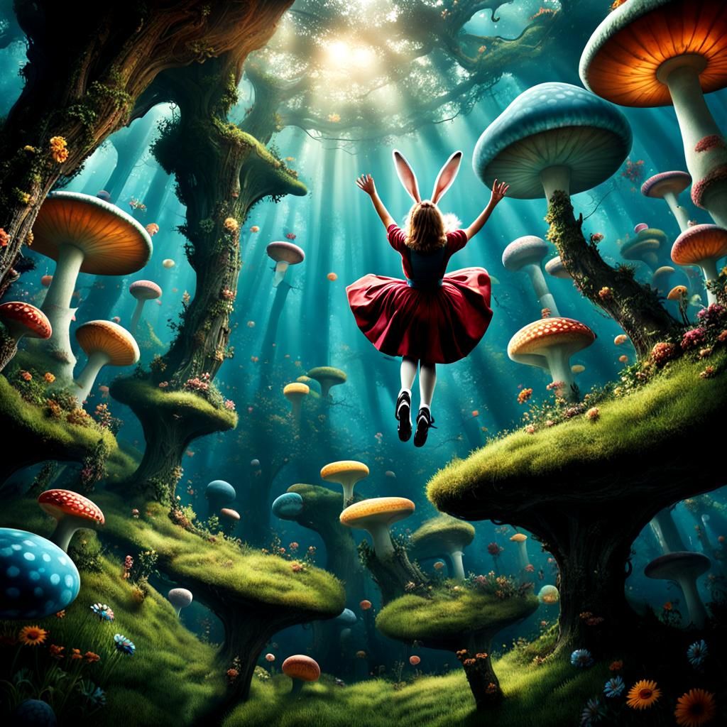 Surreal Alice in Wonderland Dreamscape: Victorian Gothic Art