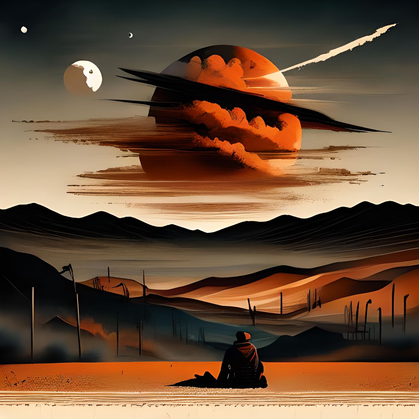 Sinister Loner in Empty Desert Landscape