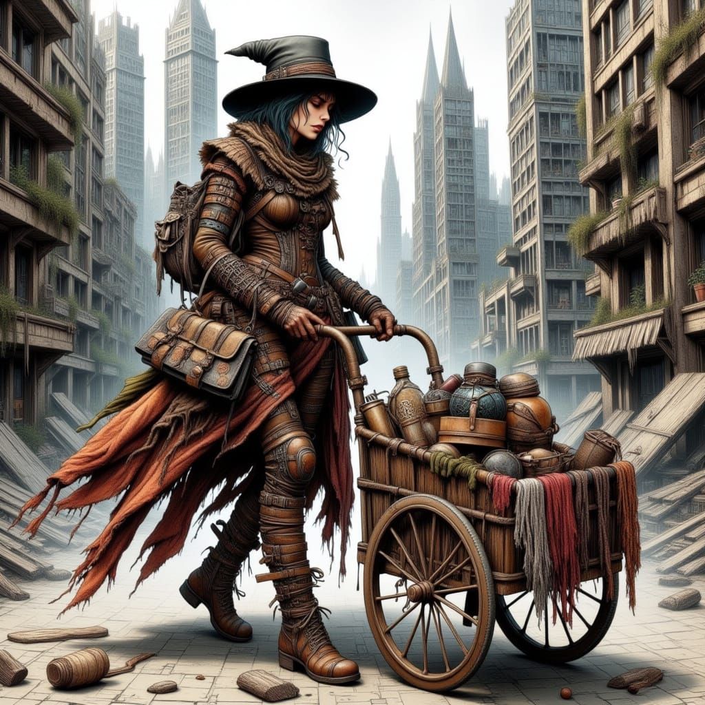 Post-Apocalyptic Adventuress Navigates Ruins in a Gritty Fan...