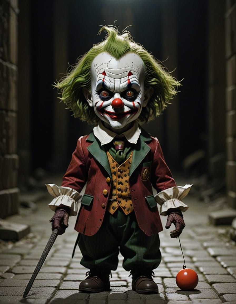 Chibi Joker Doll in Hieronymus Bosch Style Walking with Oomp...