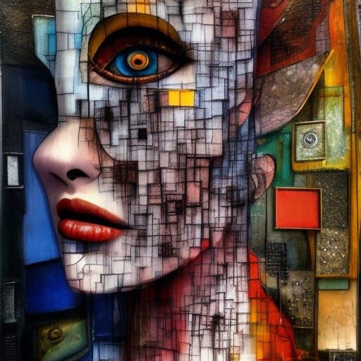 Enraged Woman Portrait in Maximalist Nucleotidescape Style