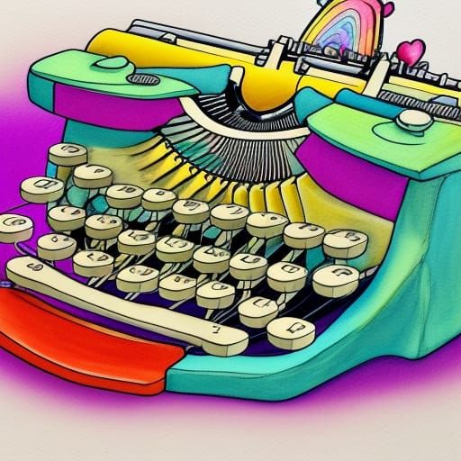 Vibrant Typewriter in Candyland Gouache Style