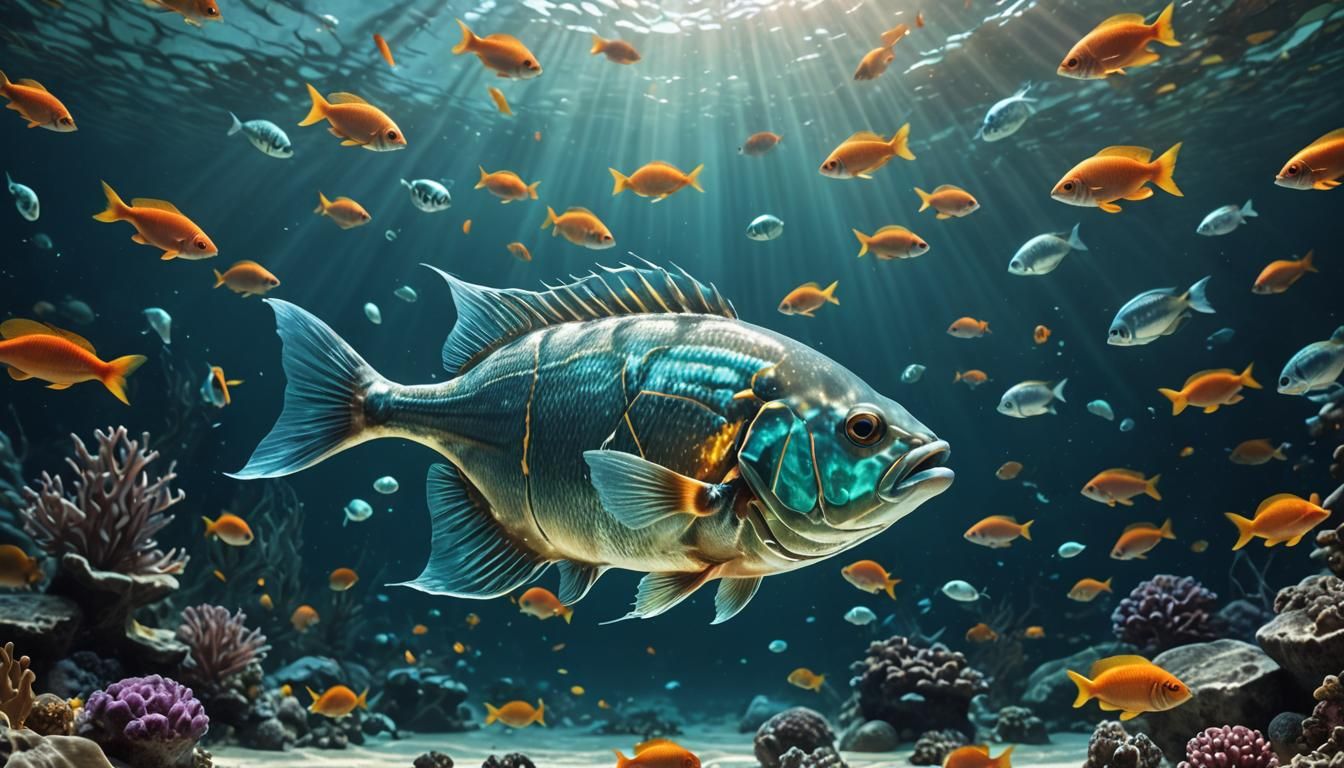 Underwater View of Glowing Glass Structure