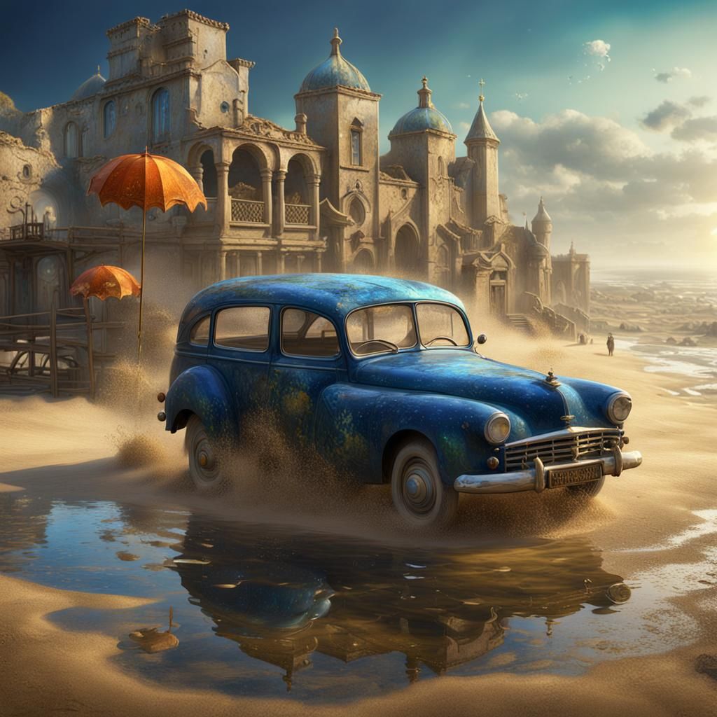 Lowrider Car on Sand in Chagall Style