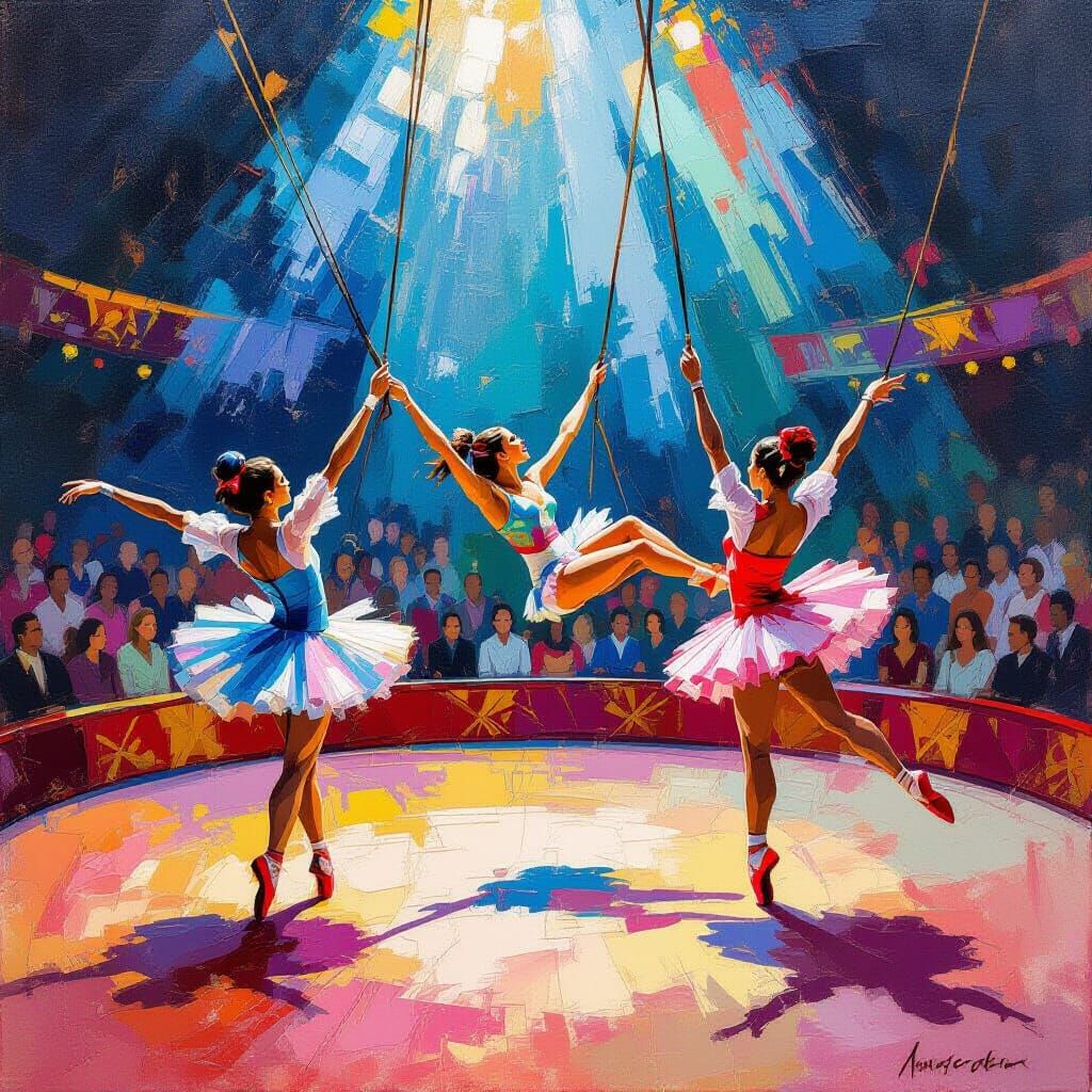 Circus Acrobats Swing Performer in Epic Impressionist Style